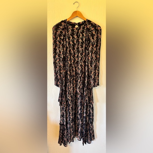Zara Black Floral Pleated Ruffle Midi Maxi Dress Bloggers Fave Bohemian Crinkle - Picture 10 of 17
